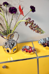 Crumple hand-made porcelain vase, Chrome