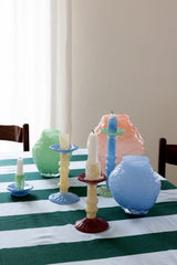 Lara mouth-blown glass candle stick, pale blue