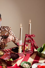 Lara mouth-blown glass candle stick, burgundy