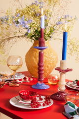 Lara mouth-blown glass candle stick, burgundy