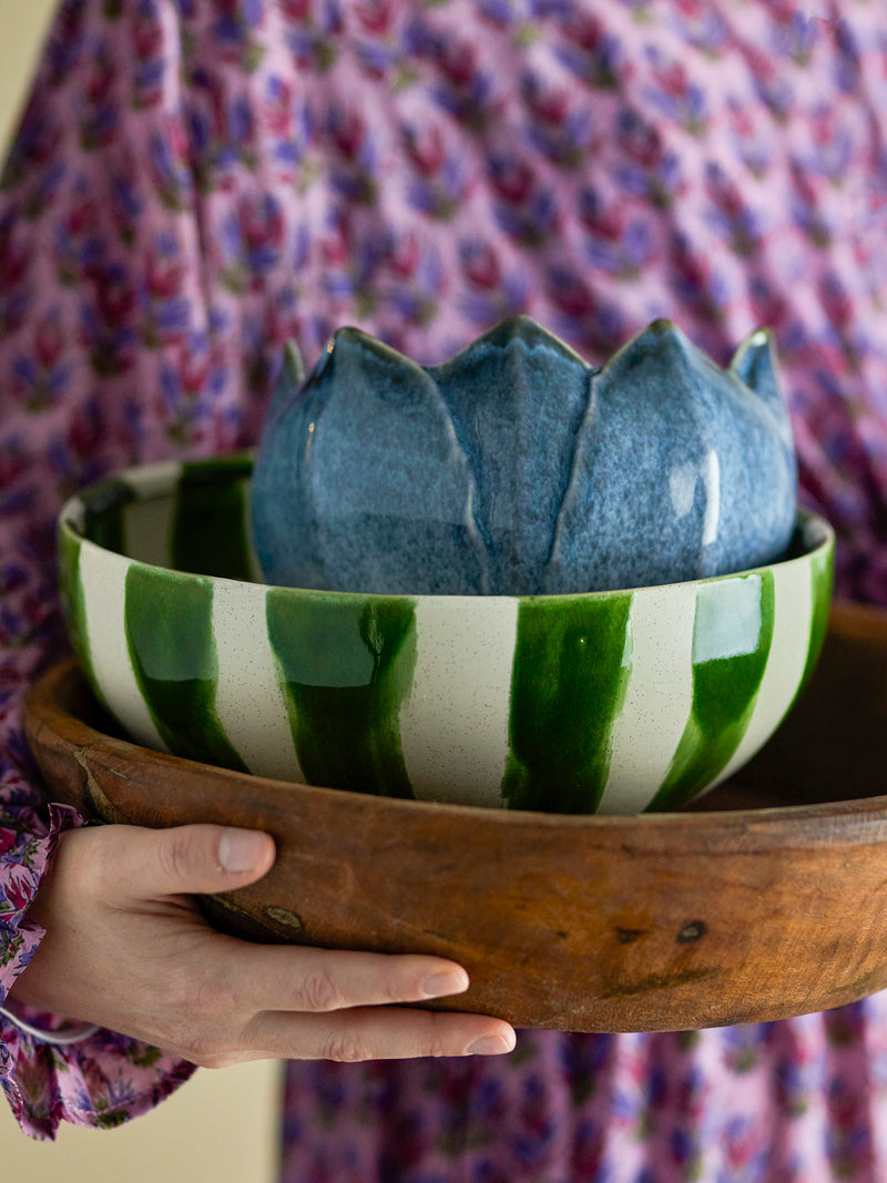 Shakti hand painted green glazed stoneware bowl, large