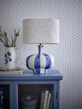 Alida hand-painted stoneware table lamp, blue stripe