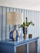 Alida hand-painted stoneware table lamp, blue stripe