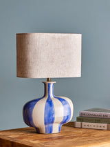 Alida hand-painted stoneware table lamp, blue stripe