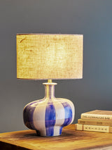 Alida hand-painted stoneware table lamp, blue stripe
