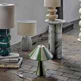 Olive stoneware table lamp, green stripe