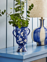 Amara floral stoneware vase, blue, pre-order
