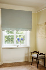 Scalloped Edge Linen Roman Blind - Dove Blue - Blackout Lined
