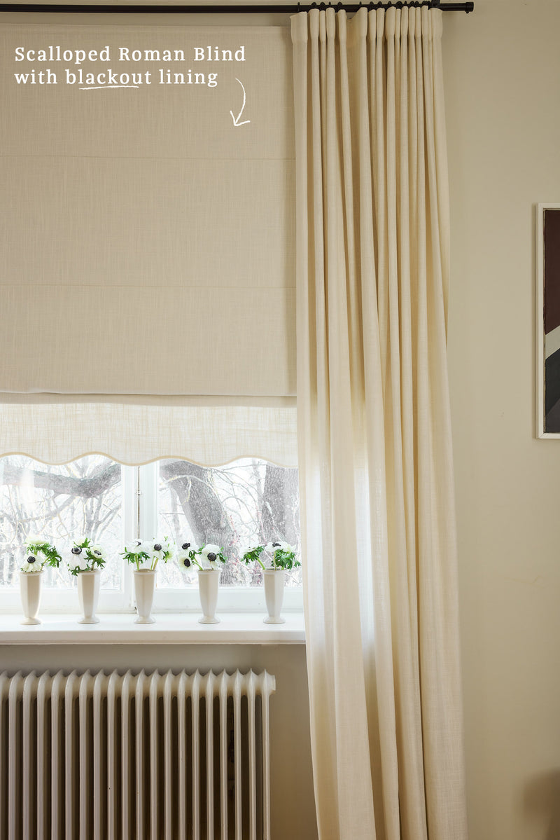 Scalloped Edge Linen roman blind - Mustard/Sand