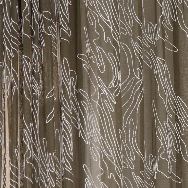 Embroidered sheer voile fabric - Khaki