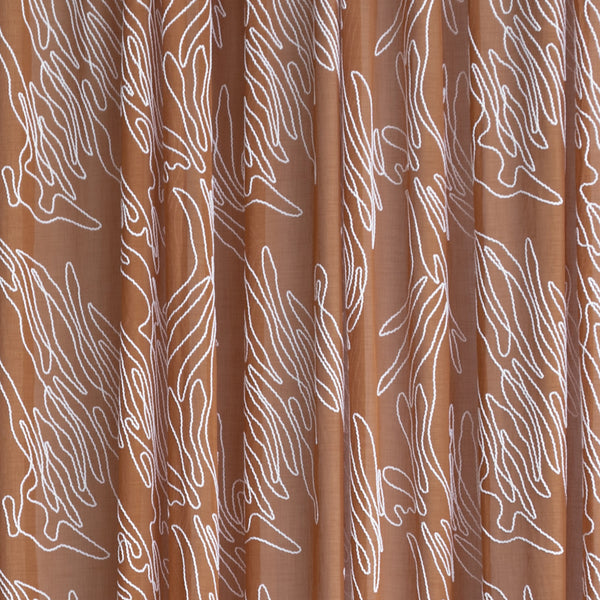 Embroidered Sheer voile curtain fabric sample – Terracotta