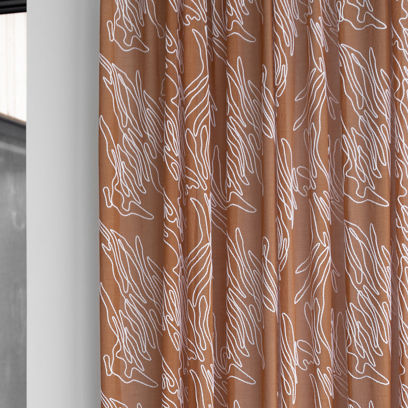 Embroidered Sheer voile curtain fabric sample – Terracotta