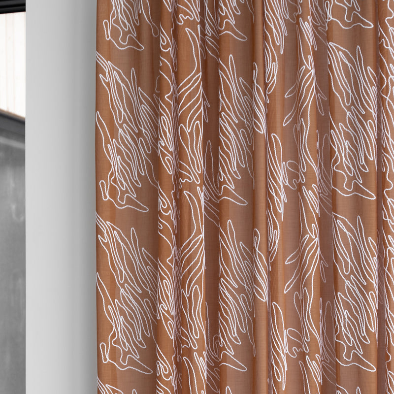 Embroidered sheer voile fabric - Terracotta