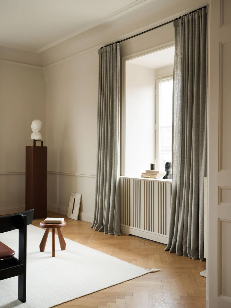 grey kitchen textiles jute rug linen curtains bouclé