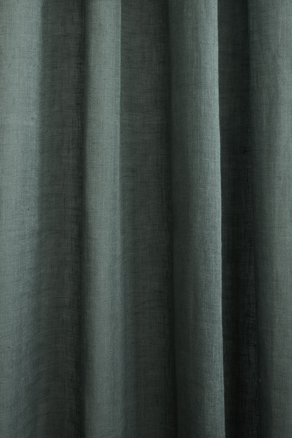 Sheer Linen Café Curtain With Rings - Petrol