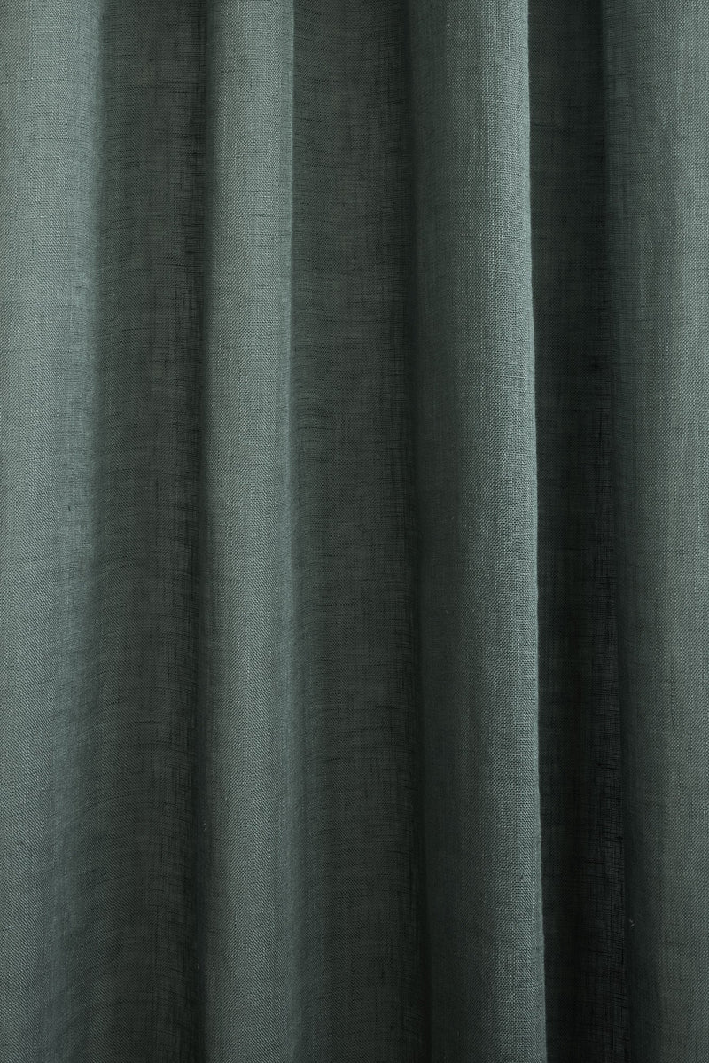 Sheer Linen Café Curtain With Rings - Petrol
