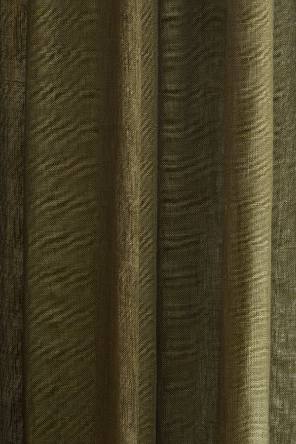 Sheer Linen Café Curtain With Rings - Khaki
