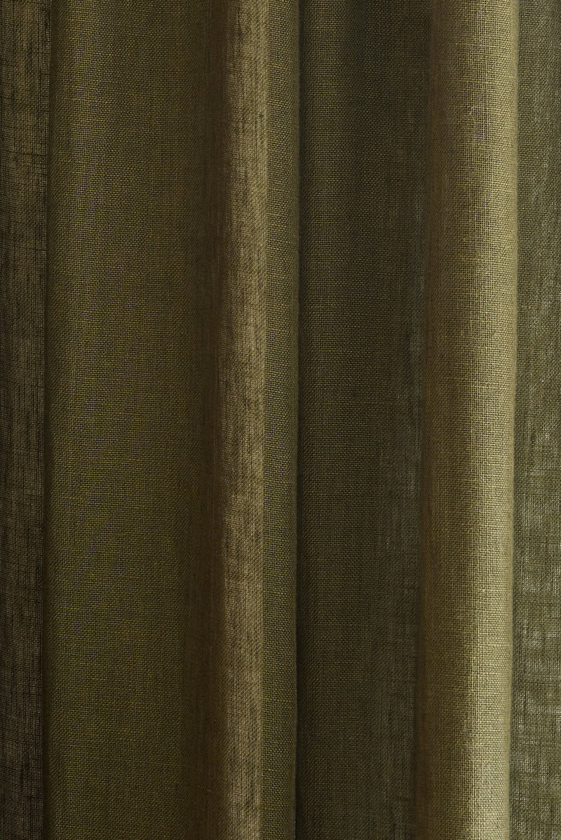 Sheer Linen Café Curtain With Rings - Khaki