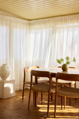 Ready-made sheer linen curtain, off-white, 140cm wide, drop 212cm (pair)