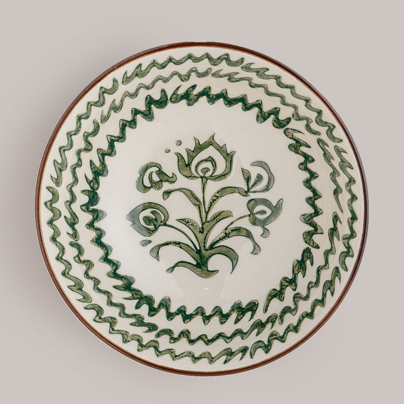 Heikki hand painted green glazed stoneware serving bowl, medium