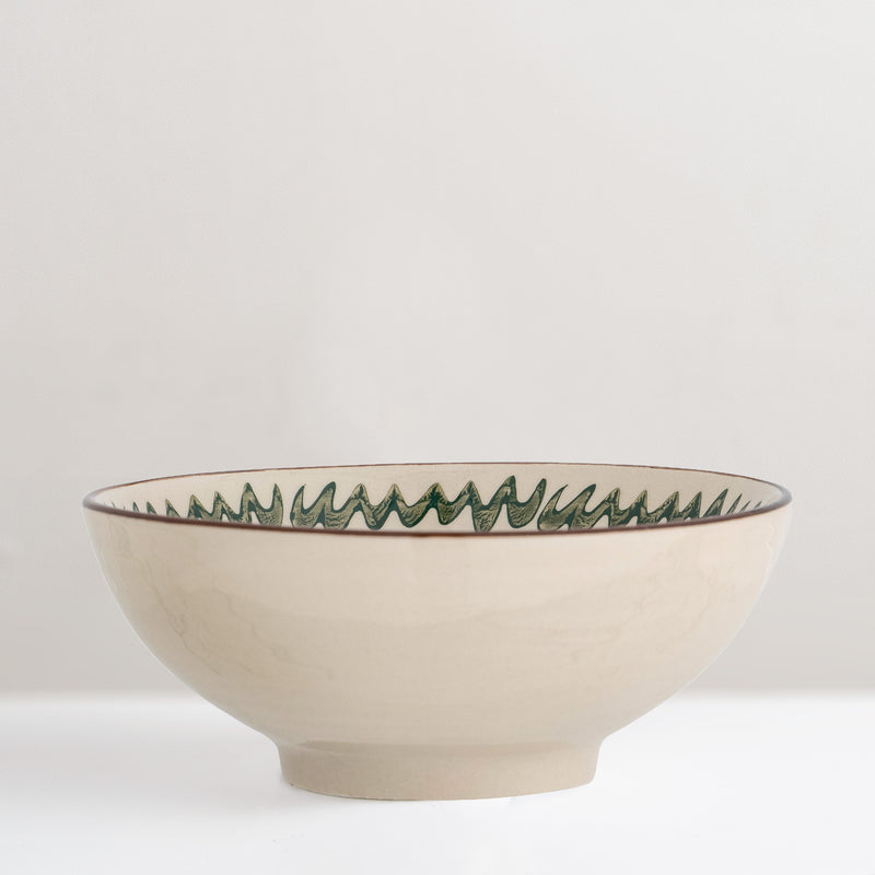 Heikki hand painted green glazed stoneware serving bowl, medium