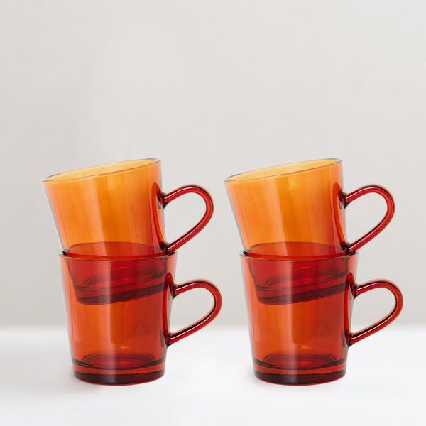 HKLiving 70s glassware coffee cups, amber brown, set of 4