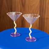 Coupe curve cocktail glass, caramel & pink, set of 2 (2 left)