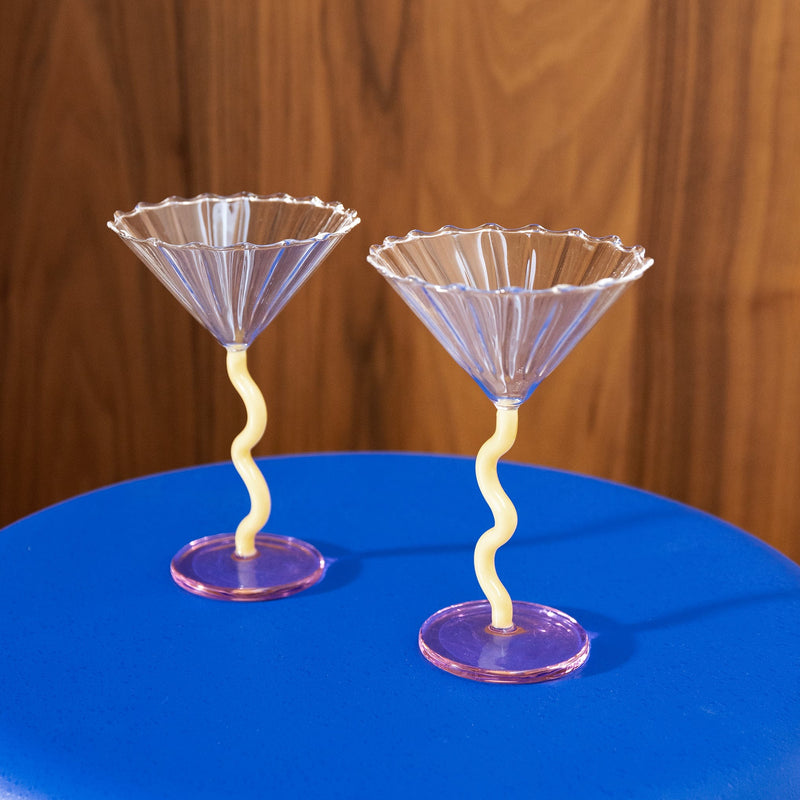 Coupe curve cocktail glass, caramel & pink, set of 2 (2 left)