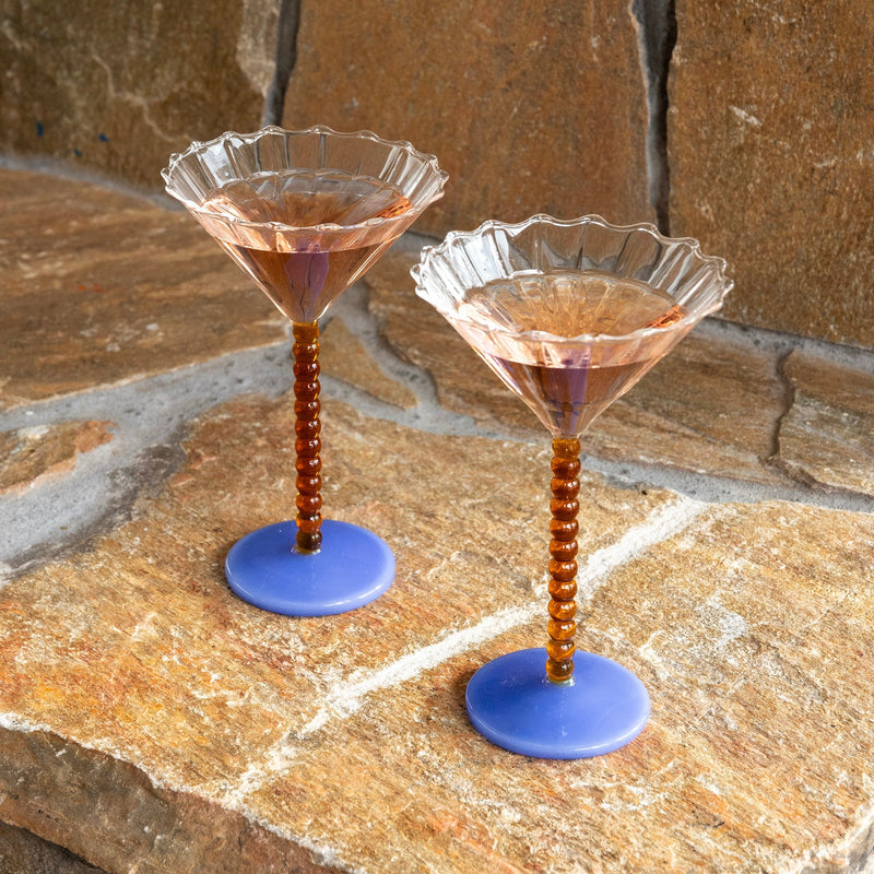 Coupe pearl cocktail glass, amber & blue, set of 2 (last 2)