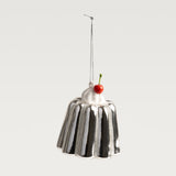 Christmas pudding glass tree ornament, silver