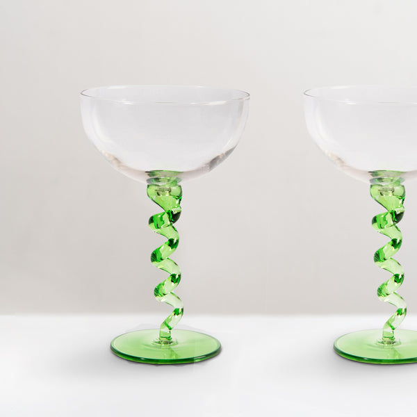 Coupe spiral cocktail glass, green, set of 2