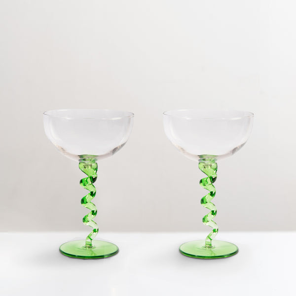 Coupe spiral cocktail glass, green, set of 2