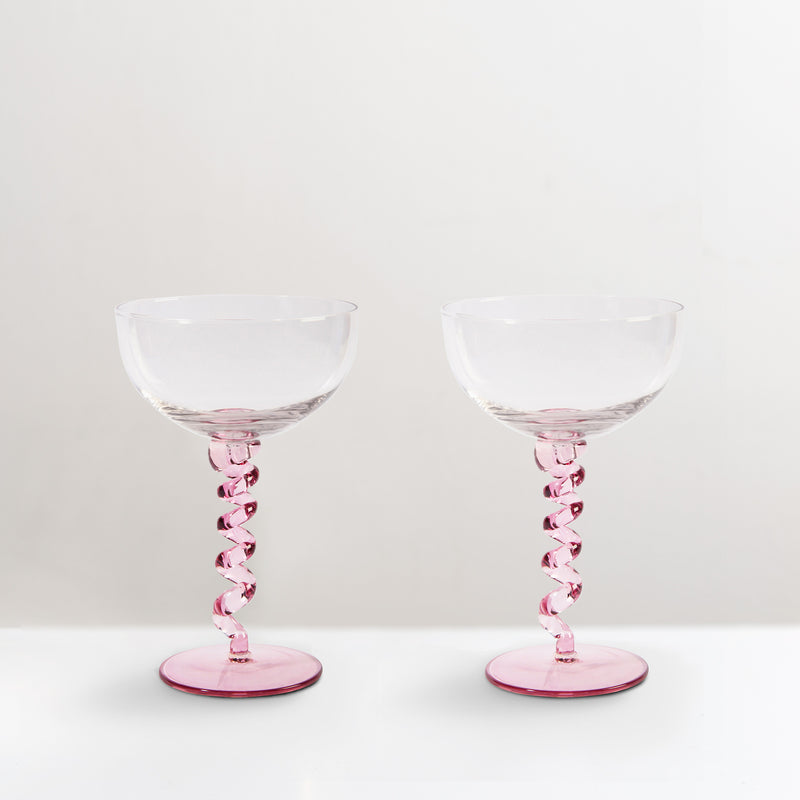 Coupe spiral cocktail glass, pink, set of 2