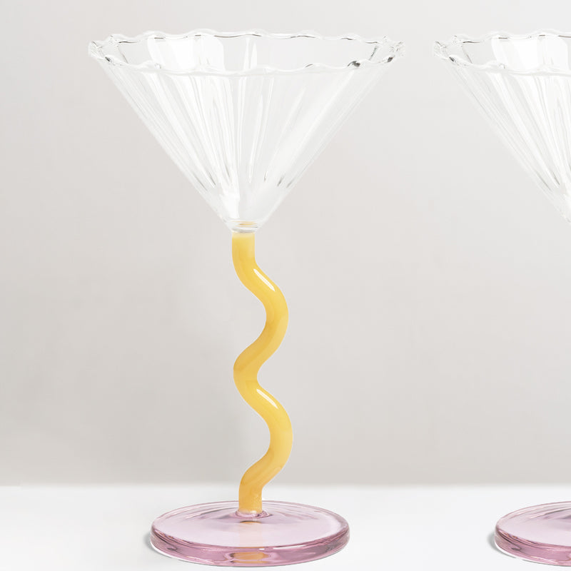 Coupe curve cocktail glass, caramel & pink, set of 2 (2 left)