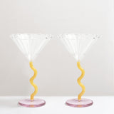 Coupe curve cocktail glass, caramel & pink, set of 2