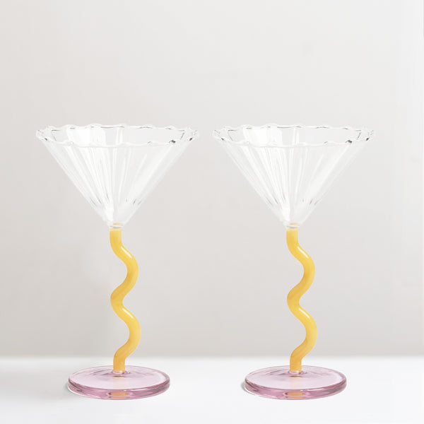 Coupe curve cocktail glass, caramel & pink, set of 2