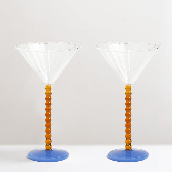 Coupe pearl cocktail glass, amber & blue, set of 2