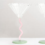 Coupe curve cocktail glass, pink & green, set of 2