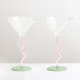 Coupe curve cocktail glass, pink & green, set of 2