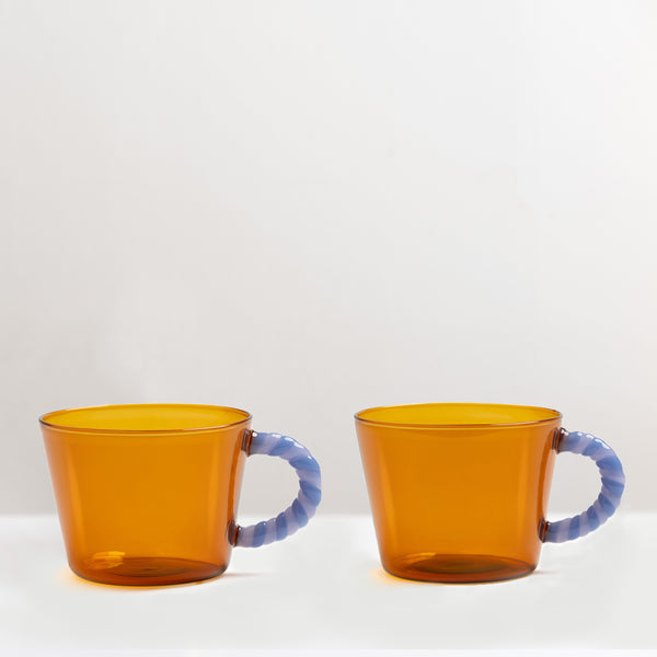 Duet glass mugs, amber & lavender, set of 2