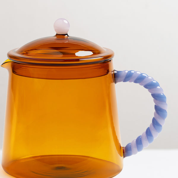 Duet glass tea pot, amber & lavender