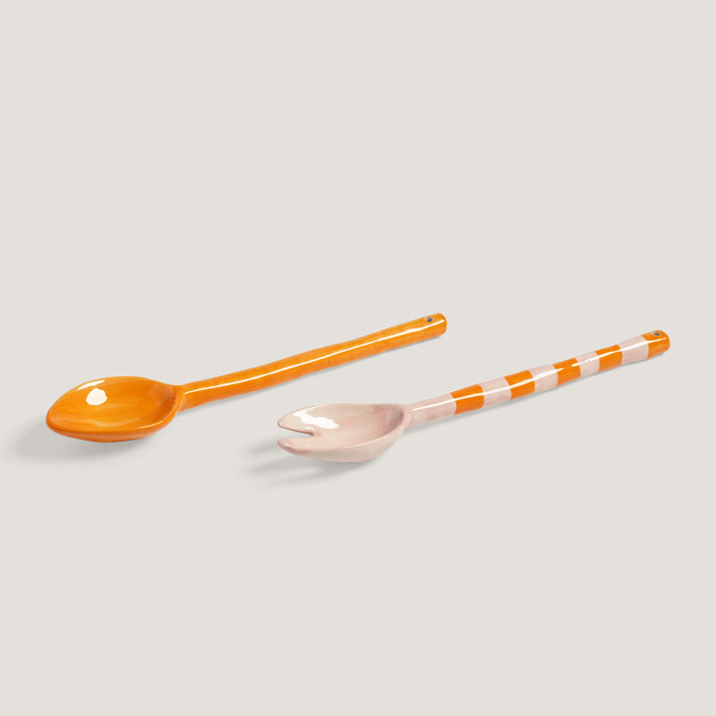 Boavista salad servers, pink and orange