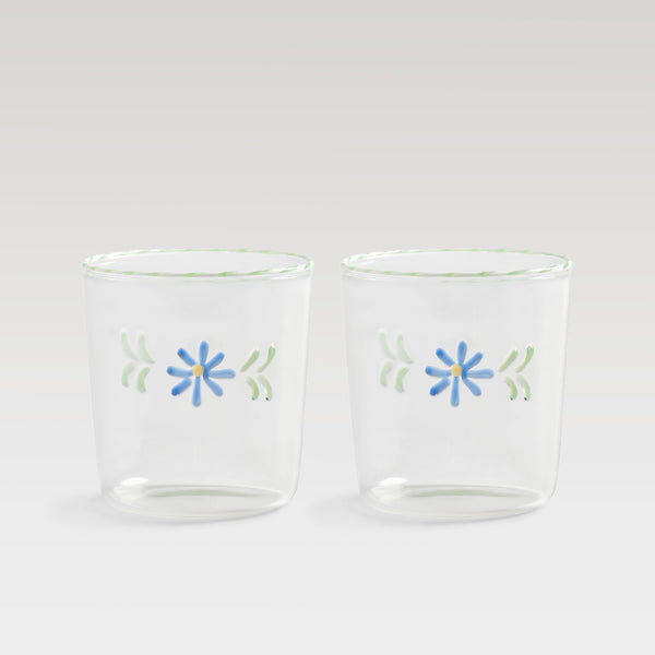 Flora water glass, blue & green, set of 2