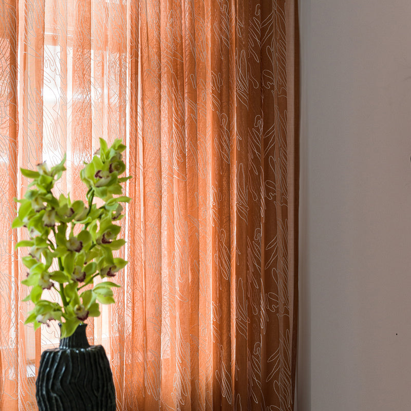 Embroidered Voile sheer curtain - Terracotta