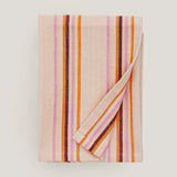 Lina Stripe kitchen tea towel, pale pink, orange and burgundy, pre-order