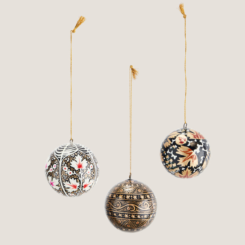 Lucia hand-painted multicoloured baubles - set of three