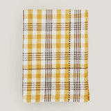 Linnea Check kitchen tea towel, mustard and charcoal check