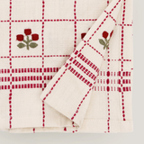 Livia embroidered kitchen tea towel, Red check