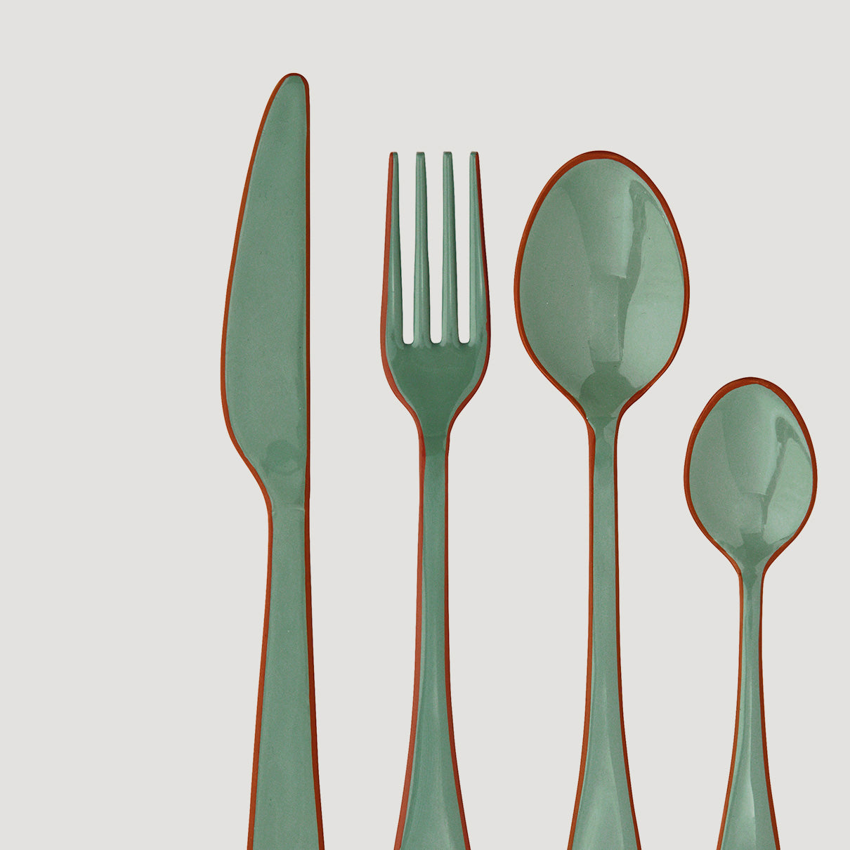 Mira Cutlery enamel set, Pale green and Orange PRE ORDER ATT PYNTA