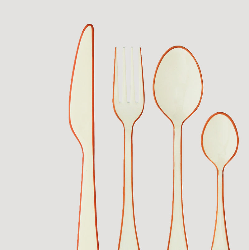 Mira Cutlery enamel set, Off-white and Orange